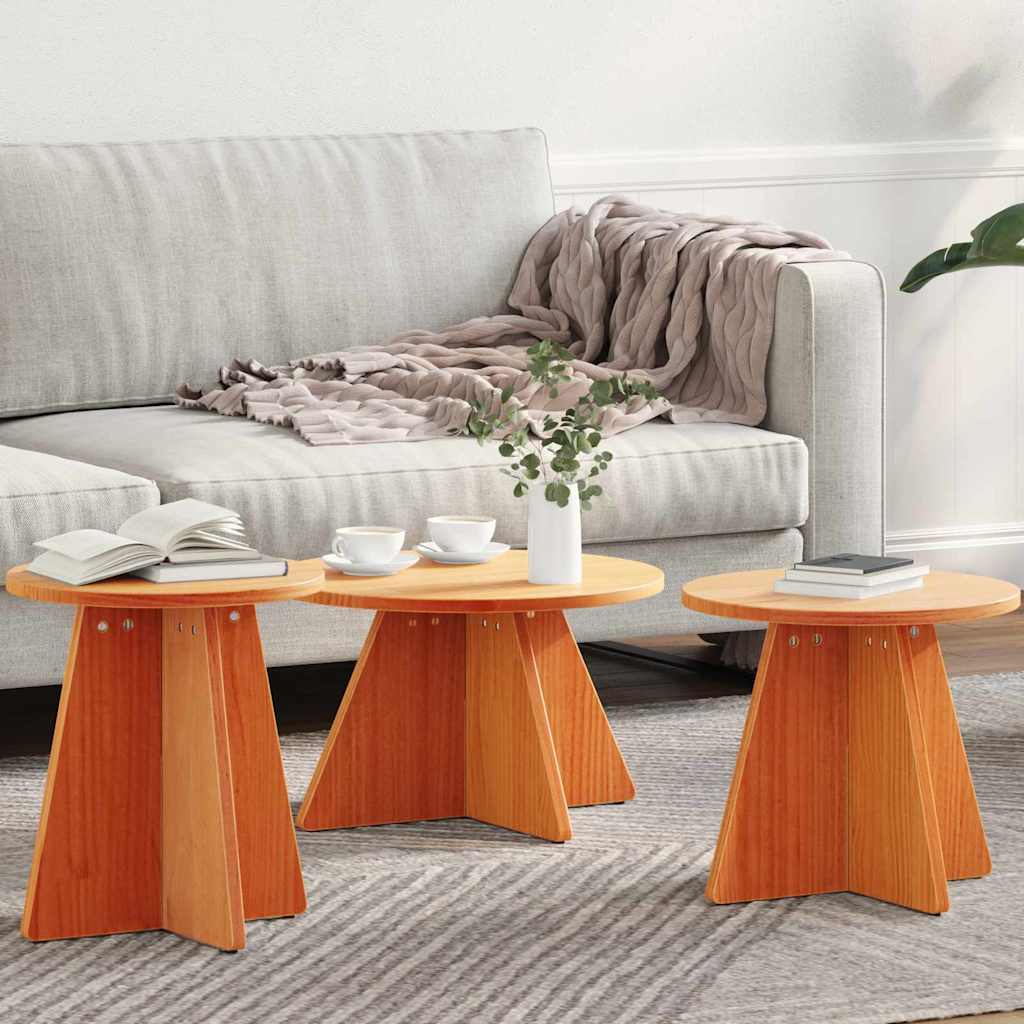 Couchtisch 3 pcs Wachsbraun 49 x 49 x 30 cm Massivholz Kiefer